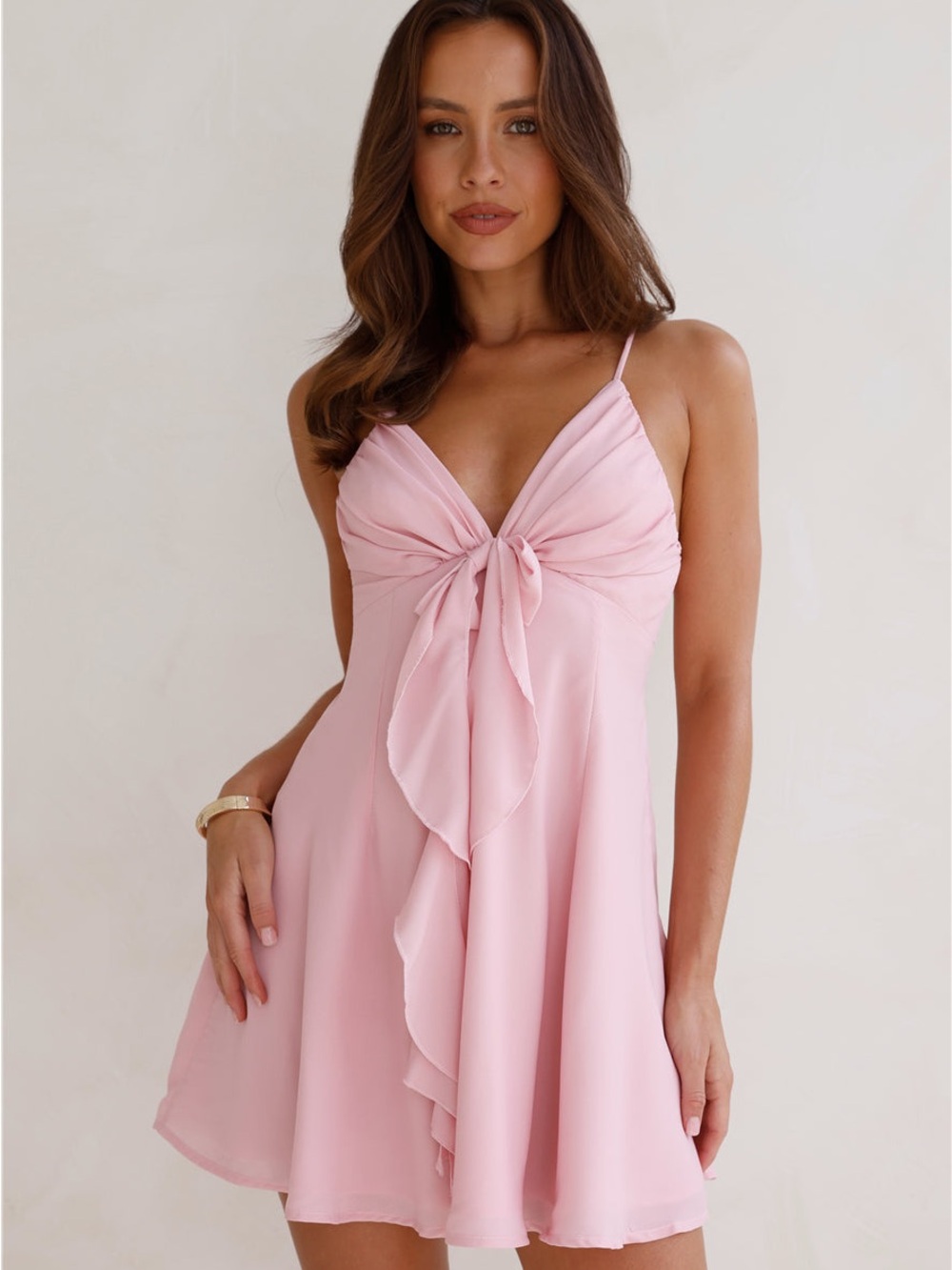 Hello Molly Pink Tie-Front Spaghetti Strap Mini Dress